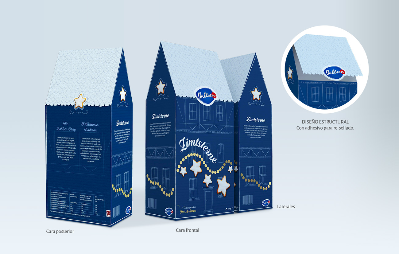 Detalle de empaque de galletas Balhsen, edición navideña