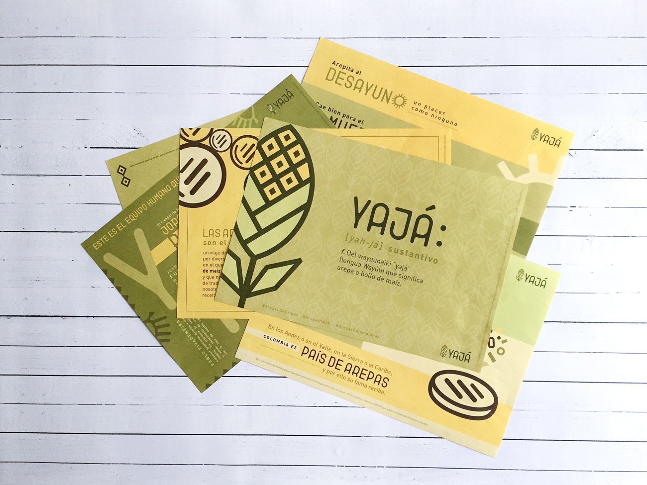 Diseño gráfico de individuales para Yajá - Arepas de Origen